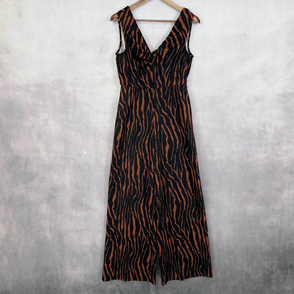 Charming Charlie Womens Jumpsuit Size Small Zebra Safari Mobwife Wide Leg Retro